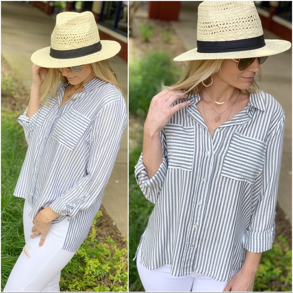 Infinity Raine Tops - ✨LAST ONE✨Gray striped button up